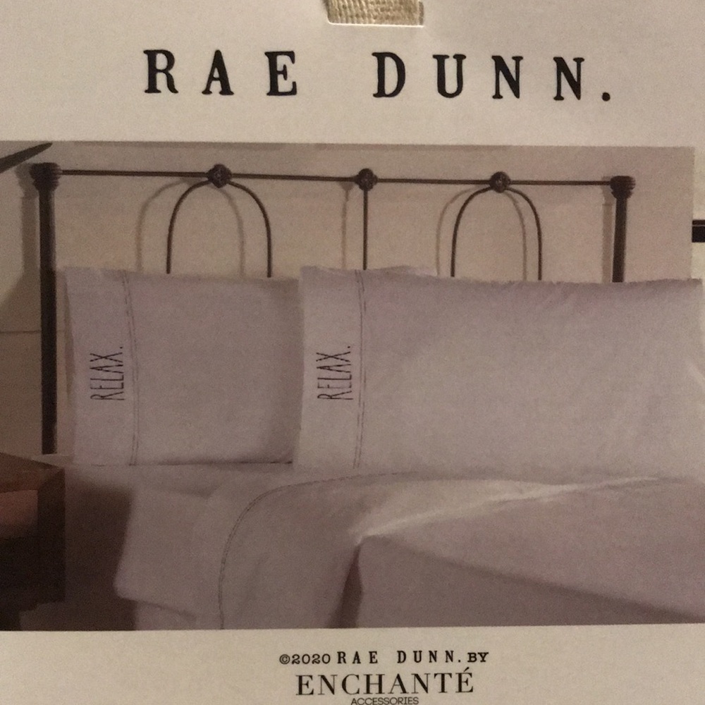 RAE DUNN RELAX EMBROIDERED STANDARD PILLOWCASES COTTON PERCALE - Picture 2 of 4